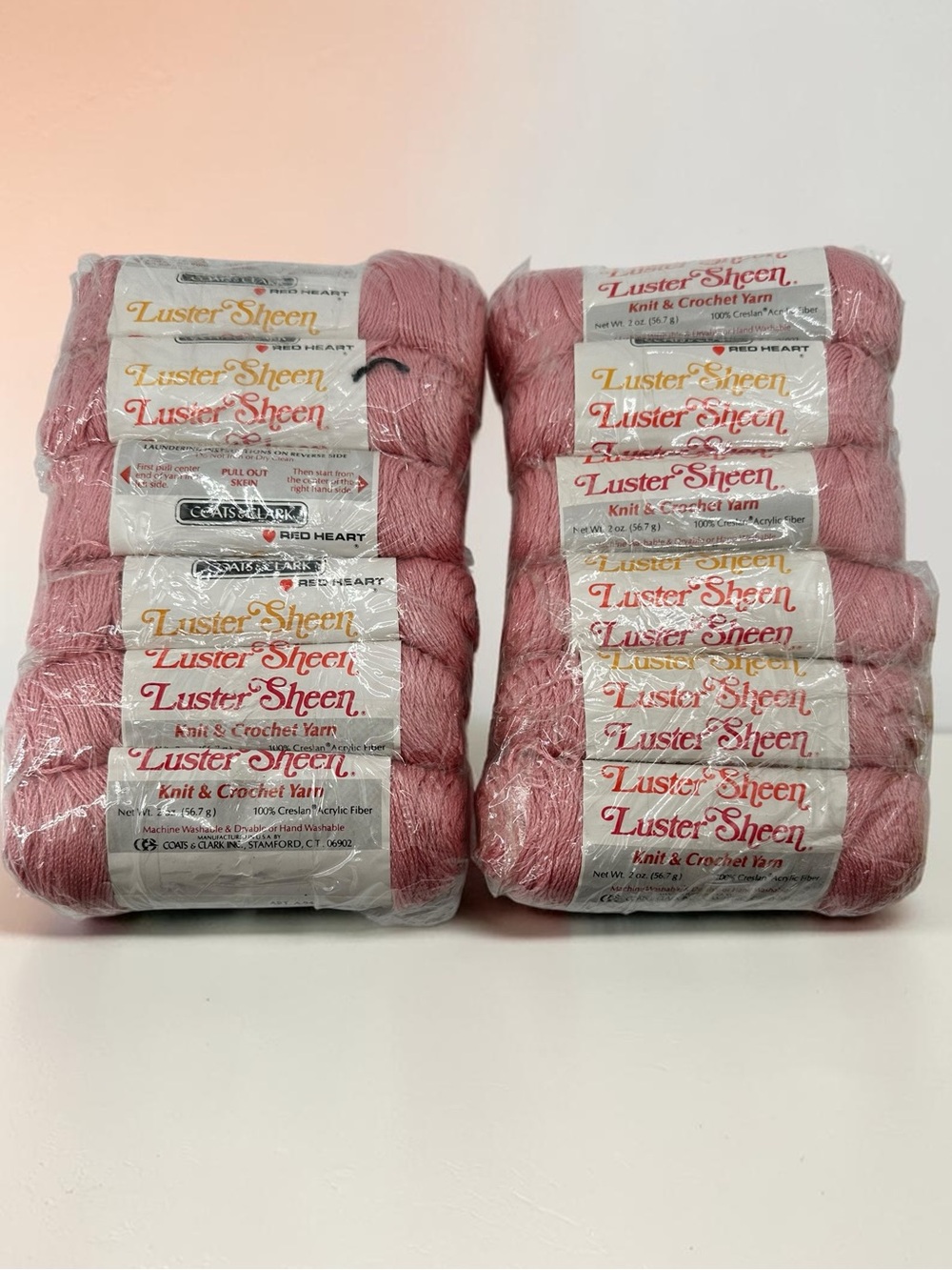 RED HEART Luster Sheen #206 CRYSTAL PINK Yarn COATS CLARK 12 Skeins MATCHING LOT
